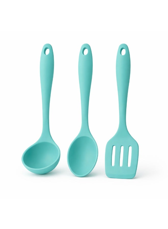 3-Piece Silicone Kitchen Utensil Set for Cooking and Serving, Ladle Spoon and Turner Spatula, Heat Resistant and Easy to Clean, Safe for Non-Stick Cookware -Turquoise - Image 1