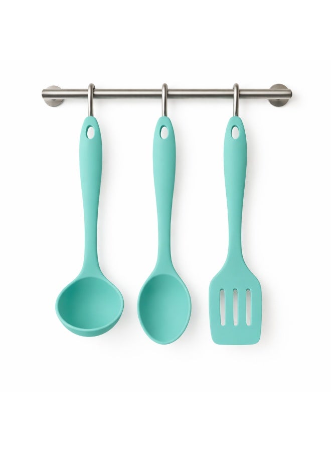 3-Piece Silicone Kitchen Utensil Set for Cooking and Serving, Ladle Spoon and Turner Spatula, Heat Resistant and Easy to Clean, Safe for Non-Stick Cookware -Turquoise - Image 2