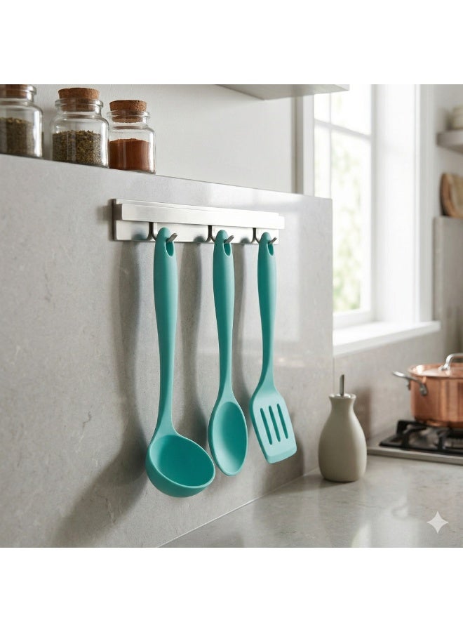 3-Piece Silicone Kitchen Utensil Set for Cooking and Serving, Ladle Spoon and Turner Spatula, Heat Resistant and Easy to Clean, Safe for Non-Stick Cookware -Turquoise - Image 4