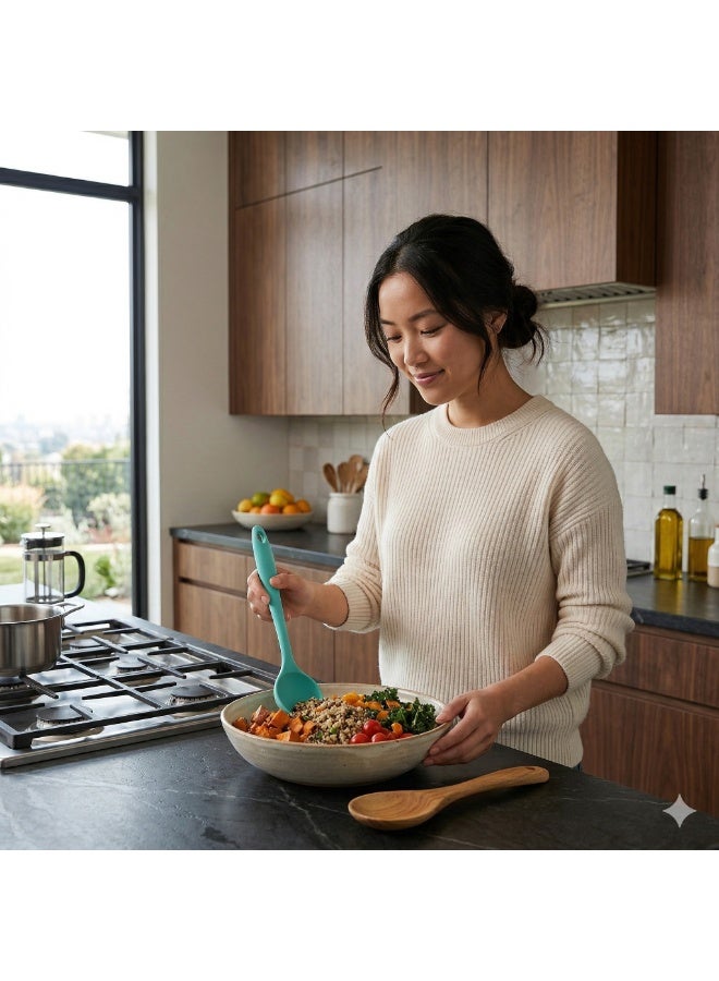 3-Piece Silicone Kitchen Utensil Set for Cooking and Serving, Ladle Spoon and Turner Spatula, Heat Resistant and Easy to Clean, Safe for Non-Stick Cookware -Turquoise - Image 5