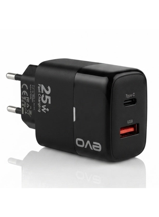 EVO-C14 25W Fast Wall Charger with USB-C Power Delivery and USB Port, Dual Port Fast Charging Adapter, Smart Chip USB-C Charger Block, Compact Travel Charger for iPhone, Android Phones, Tablets, Earbuds, Smartwatches and USB Devices - Image 2
