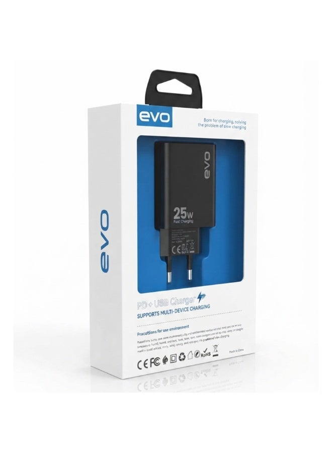 EVO-C14 25W Fast Wall Charger with USB-C Power Delivery and USB Port, Dual Port Fast Charging Adapter, Smart Chip USB-C Charger Block, Compact Travel Charger for iPhone, Android Phones, Tablets, Earbuds, Smartwatches and USB Devices - Image 4
