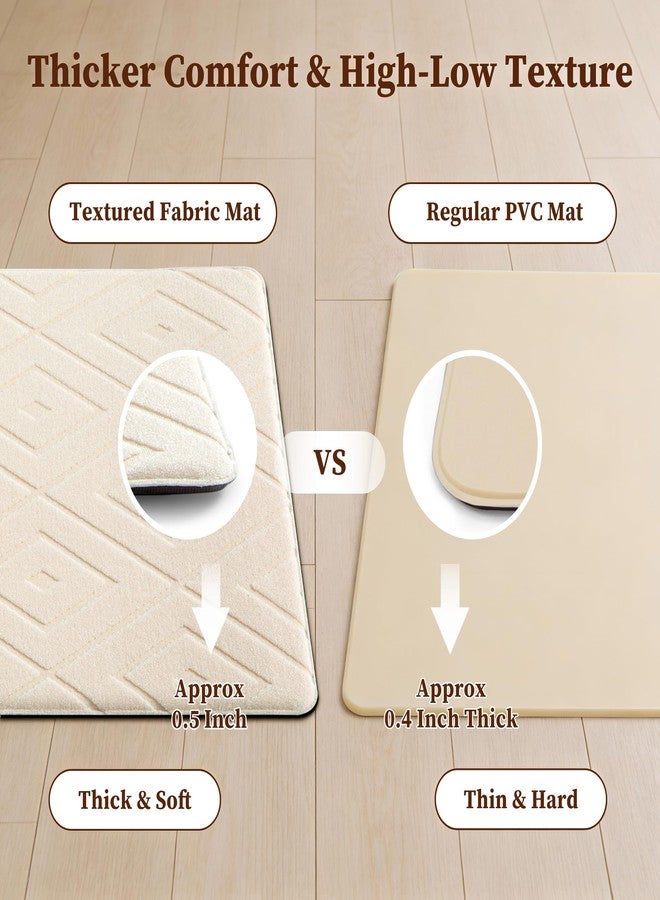 Tritard Kitchen Mats for Floor Absorbent High-Low Polypropylene PVC Cushioned Mat Set of 2 Non Slip Anti Fatigue Kitchen Rugs 1/2 Inch Comfort Standing Textured Rhombus Mats Sets, 17.3"x28"+17.3"x47", Beige - Image 4