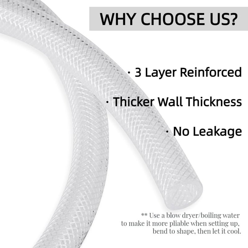 خرطوم PVC مضفر شفاف بقطر داخلي 12 مم (1/2 بوصة)، طول 5 أمتار، أنبوب معزز للخدمة الشاقة للاستخدامات عالية الضغط، مرن لأنابيب الماء والغاز والزيت، درجة غذائية - Image 3