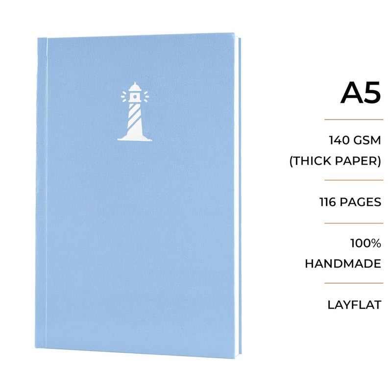 MENORAH Paper -Artists Sketchbook-140 Gsm -(58 Sheets /116 Pages)-A5 - Stylish Art Journal Girls-(Size -21.0Cm X 14.8Cm) Handmade-Cassata Sketch Book(Sea Blue - Lighthouse)-Portrait, Watercolor - Image 2
