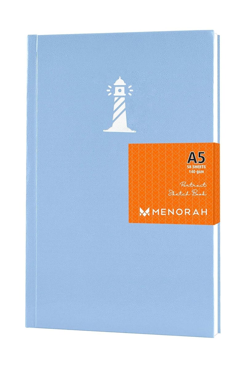 MENORAH Paper -Artists Sketchbook-140 Gsm -(58 Sheets /116 Pages)-A5 - Stylish Art Journal Girls-(Size -21.0Cm X 14.8Cm) Handmade-Cassata Sketch Book(Sea Blue - Lighthouse)-Portrait, Watercolor - Image 1