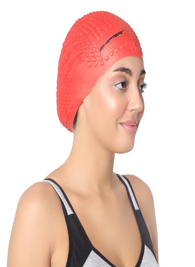 SHIFTER Red Silicone Unisex Swimming Cap with Ear Protection, Swimming Cap for Men, Women,Suitable for Long Hair. - Image 1