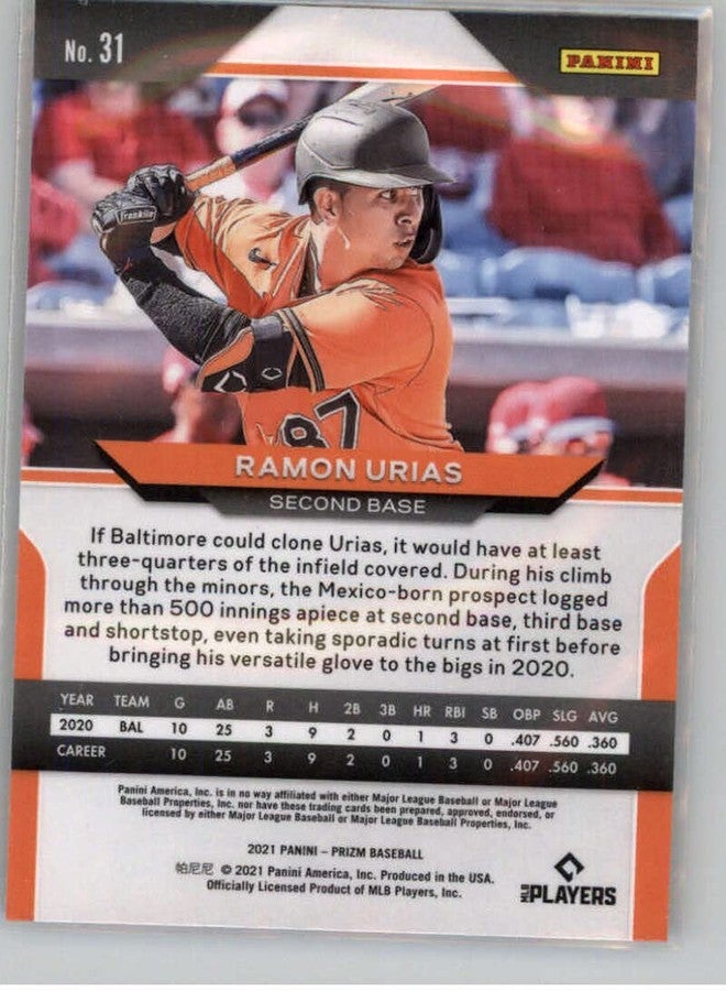 Prizm RC 2021 Panini Prizm #31 RAMON URIAS ROOKIE Tier I NM+-MT+ Baltimore Orioles Baseball - Image 2