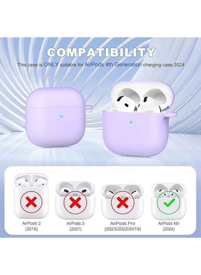 erorex - 4 In 1 Case Compatible With Airpods 4 With Active Noise Cancellation With Keychain & Lanyard Soft Silicone Shockproof Wireless Charging Cover With Cleaning Kit Purple - Image 1