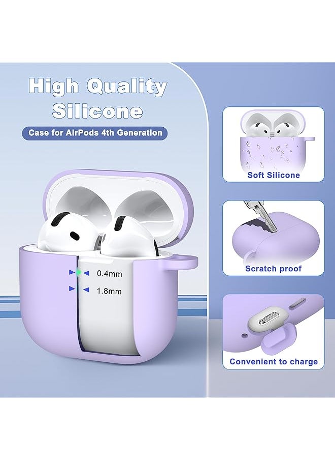 erorex - 4 In 1 Case Compatible With Airpods 4 With Active Noise Cancellation With Keychain & Lanyard Soft Silicone Shockproof Wireless Charging Cover With Cleaning Kit Purple - Image 1