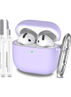 4 In 1 Case Compatible With Airpods 4 With Active Noise Cancellation With Keychain & Lanyard Soft Silicone Shockproof Wireless Charging Cover With Cleaning Kit Purple