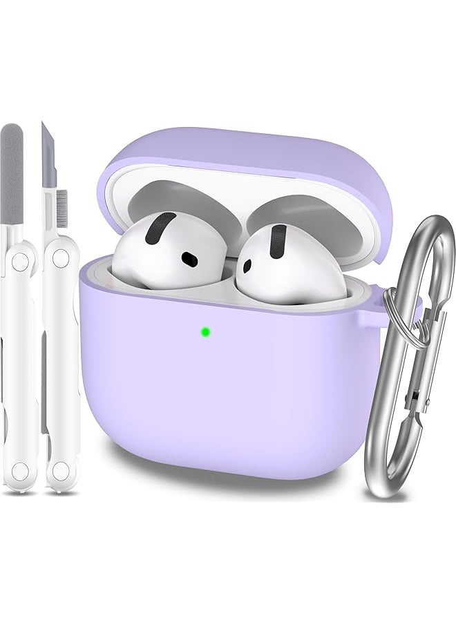 erorex - 4 In 1 Case Compatible With Airpods 4 With Active Noise Cancellation With Keychain & Lanyard Soft Silicone Shockproof Wireless Charging Cover With Cleaning Kit Purple - Image 1