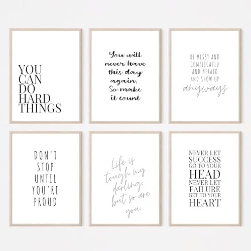 Youillne Office Inspirational Wall Art Decor Motivational Quotes Canvas Wall Art Positive Classroom Posters Pictures Office Inspirational Work Artwork for Women Home Bedroom 12x16 Inch Unframed Set of 6 - Image 1