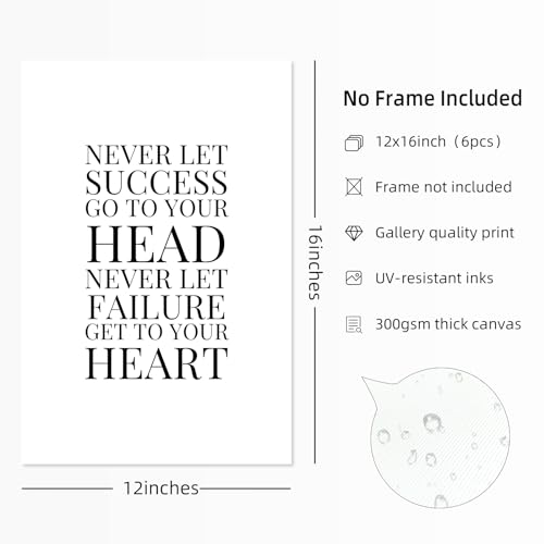 Youillne Office Inspirational Wall Art Decor Motivational Quotes Canvas Wall Art Positive Classroom Posters Pictures Office Inspirational Work Artwork for Women Home Bedroom 12x16 Inch Unframed Set of 6 - Image 3
