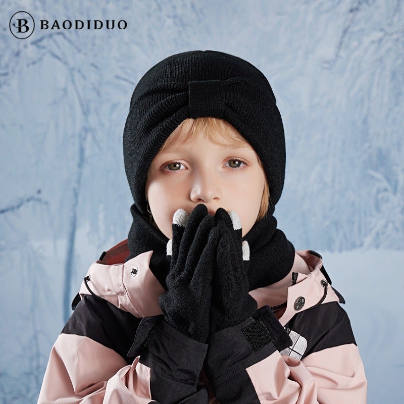 Bao Di Duo Kids Winter Hat Scarf Gloves 3-Piece Set Touchscreen Gloves Boys Girls Warm Knitted Beanie Set - Image 4