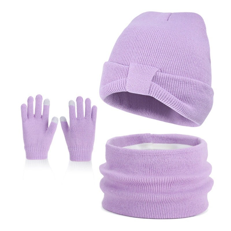 Bao Di Duo Kids Winter Hat Scarf Gloves 3-Piece Set Touchscreen Gloves Boys Girls Warm Knitted Beanie Set - Image 1