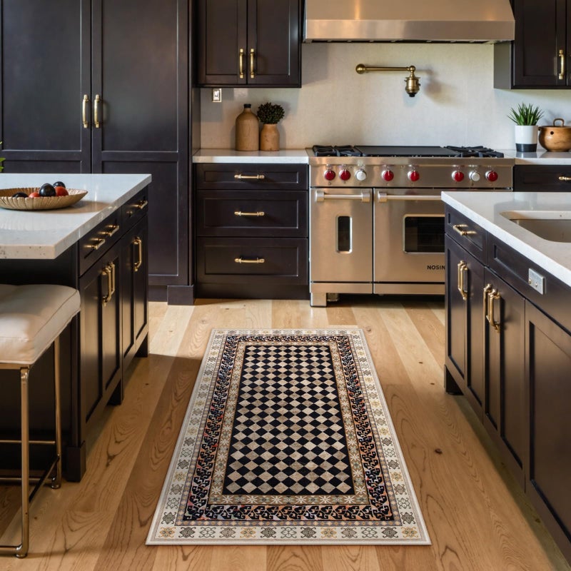 Wonnitar Washable 3x5 Checkered Kitchen Rug, Black and Brown Trellis Rugs for Bedroom, Stain Resistant Non Slip Funky Carpet Throw Rugs for Bathroom Entryway Laundry Living Room Home Decor(Black,3x5) - Image 5