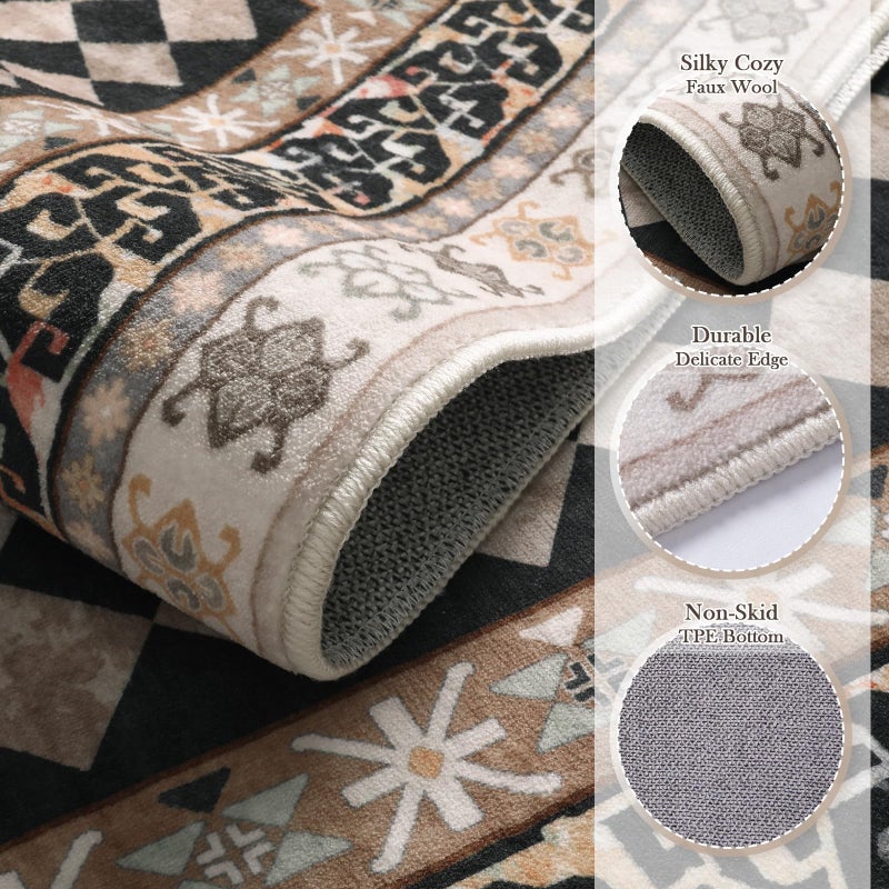 Wonnitar Washable 3x5 Checkered Kitchen Rug, Black and Brown Trellis Rugs for Bedroom, Stain Resistant Non Slip Funky Carpet Throw Rugs for Bathroom Entryway Laundry Living Room Home Decor(Black,3x5) - Image 3