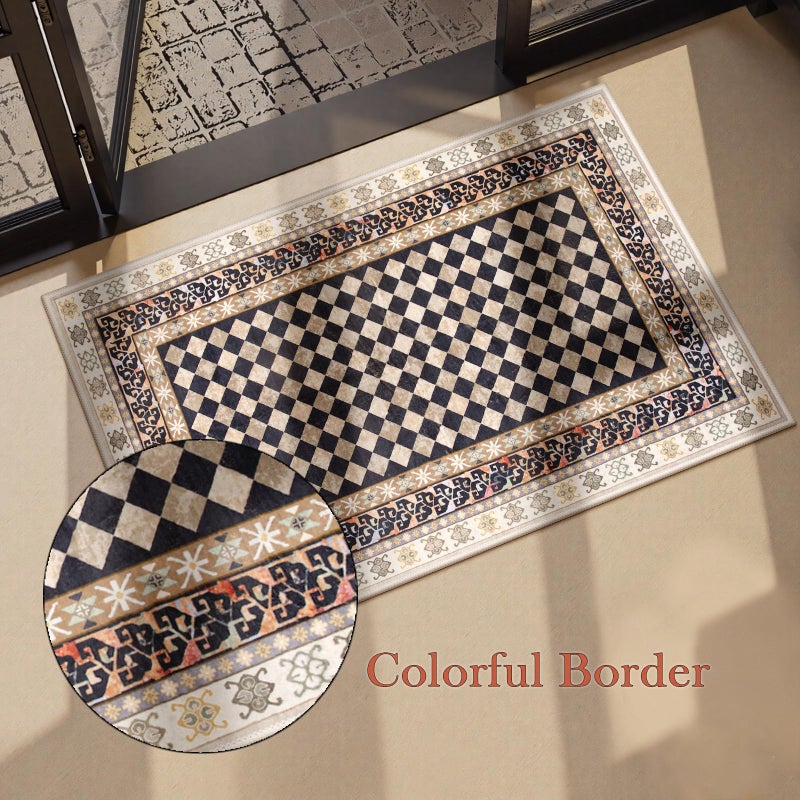 Wonnitar Washable 3x5 Checkered Kitchen Rug, Black and Brown Trellis Rugs for Bedroom, Stain Resistant Non Slip Funky Carpet Throw Rugs for Bathroom Entryway Laundry Living Room Home Decor(Black,3x5) - Image 2