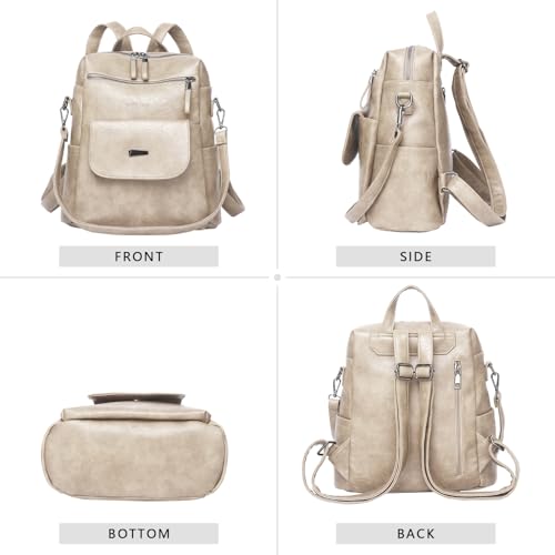 WYFJNX PU Leather Backpack Purse for Women Fashion Multipurpose Design Handbag Ladies Shoulder Bags Travel Backpack Beige - Image 3