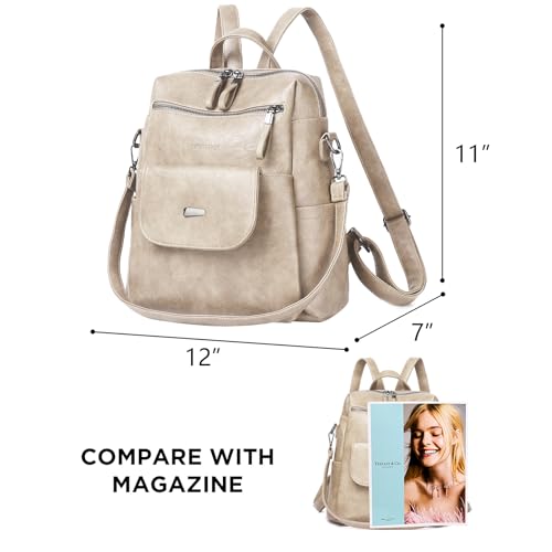 WYFJNX PU Leather Backpack Purse for Women Fashion Multipurpose Design Handbag Ladies Shoulder Bags Travel Backpack Beige - Image 2