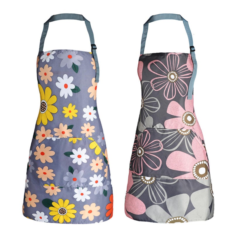 IHFAIO Apron for Women with Pockets, Adjustable Waterproof Floral Chef Aprons for Kitchen, Gardening, Cooking, BBQ or Baking(2) - Image 1