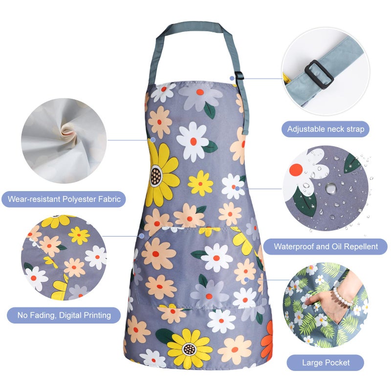 IHFAIO Apron for Women with Pockets, Adjustable Waterproof Floral Chef Aprons for Kitchen, Gardening, Cooking, BBQ or Baking(2) - Image 2