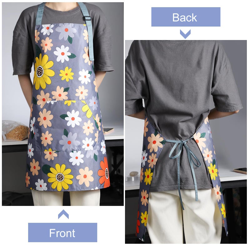 IHFAIO Apron for Women with Pockets, Adjustable Waterproof Floral Chef Aprons for Kitchen, Gardening, Cooking, BBQ or Baking(2) - Image 5