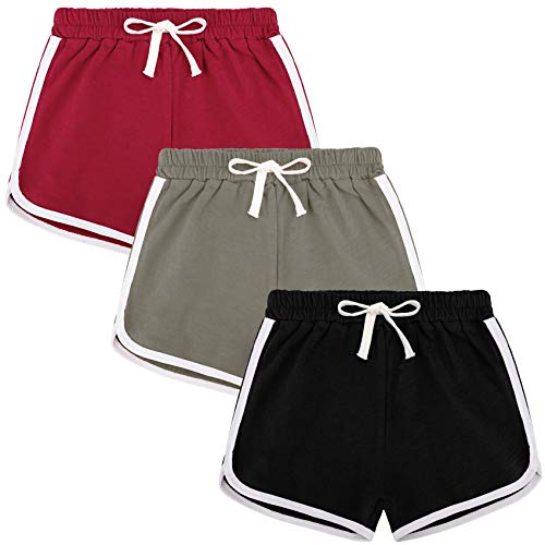 BOOPH 3Pc Girls Athletic Shorts Active Running Dolphin Shorts 10-12 Year Red Gray Black - Image 1