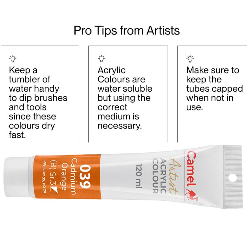 camel أنابيب ألوان الأكريليك للفنانين من كاملين كوكيو 120 مل برتقالي كادميوم 039 - Image 4