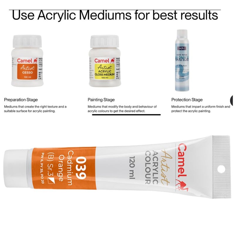 camel أنابيب ألوان الأكريليك للفنانين من كاملين كوكيو 120 مل برتقالي كادميوم 039 - Image 5