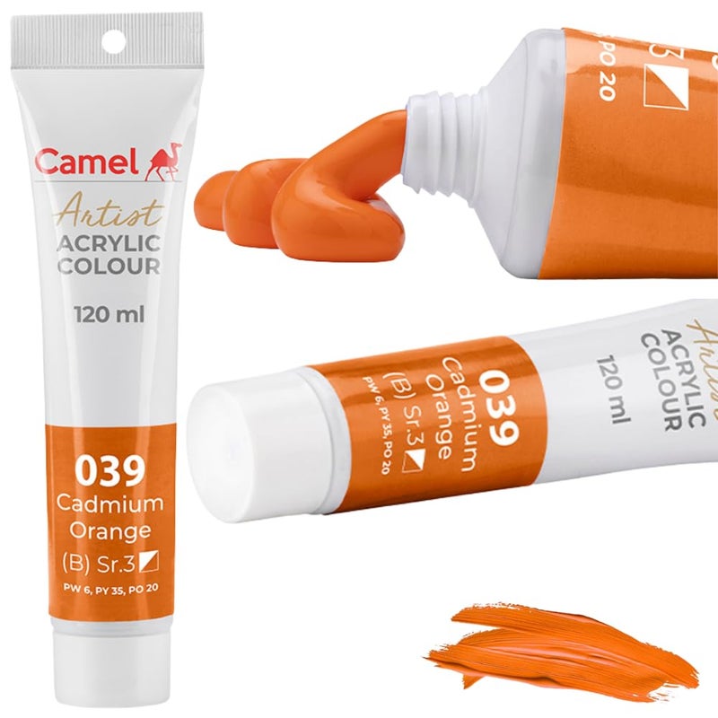 camel أنابيب ألوان الأكريليك للفنانين من كاملين كوكيو 120 مل برتقالي كادميوم 039 - Image 2