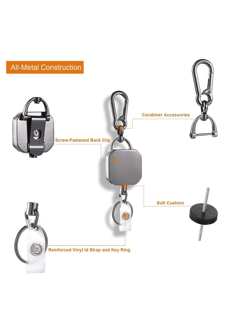 SOLARAE Retractable Badge Holder Reel Durable Metal ID Badge Holder, Heavy Duty Retractable Keychain with Belt Clip and ID Card Holders, 27" Steel Wire Cord - Image 5