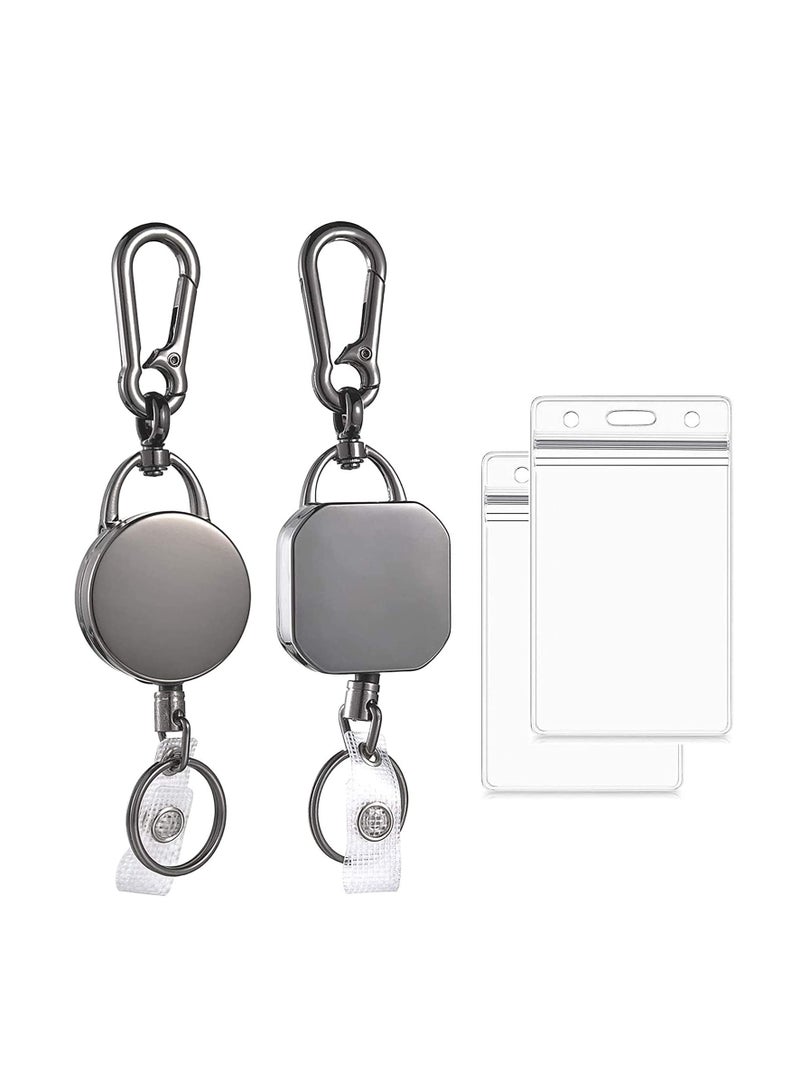 SOLARAE Retractable Badge Holder Reel Durable Metal ID Badge Holder, Heavy Duty Retractable Keychain with Belt Clip and ID Card Holders, 27" Steel Wire Cord - Image 1