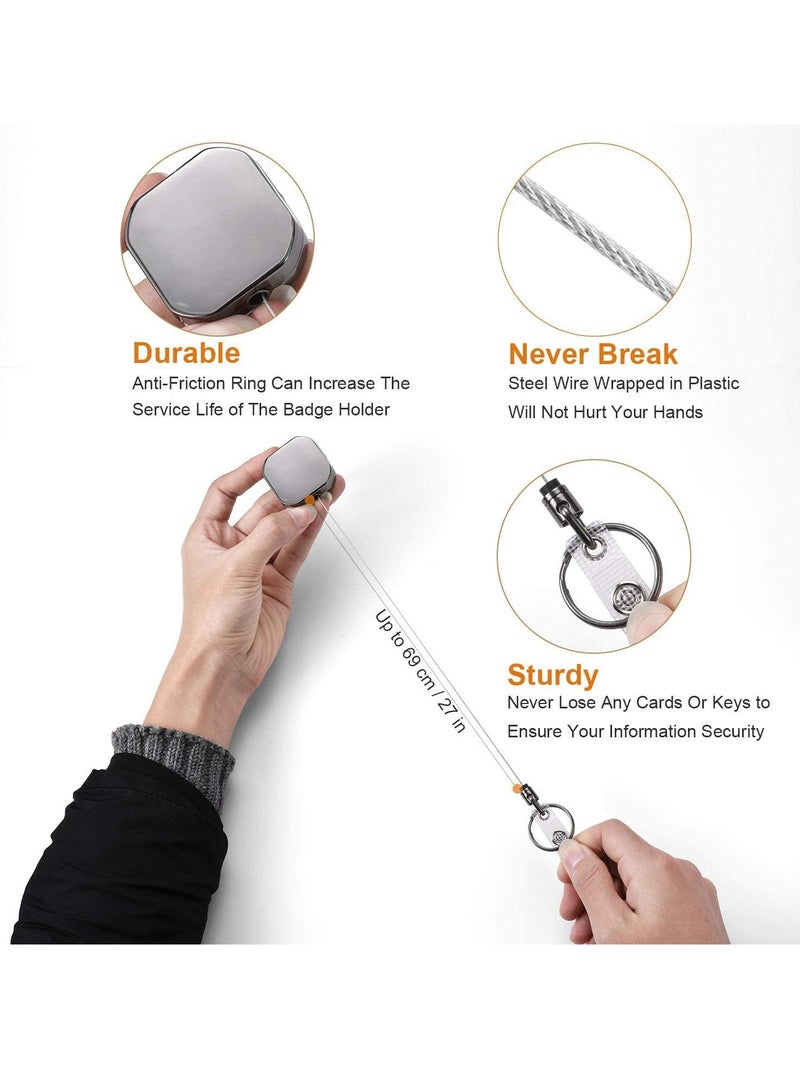 SOLARAE Retractable Badge Holder Reel Durable Metal ID Badge Holder, Heavy Duty Retractable Keychain with Belt Clip and ID Card Holders, 27" Steel Wire Cord - Image 4