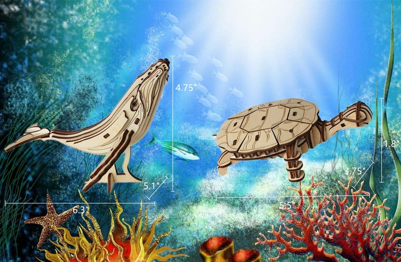 i-CHONY 3D Wooden Sea Animal Puzzle - 6 Piece Set Wood Sea Animals Skeleton Assembly Model Kits - Wooden Crafts DIY Brain Teaser Puzzle - STEM Toys Gifts for Kids and Adults Teens Boys Girls - Image 4