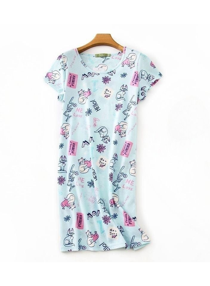 Cute Cartoon Cotton Homewear Knitted Sweet Large Short Sleeve Round Neck Pajamas - Image 1