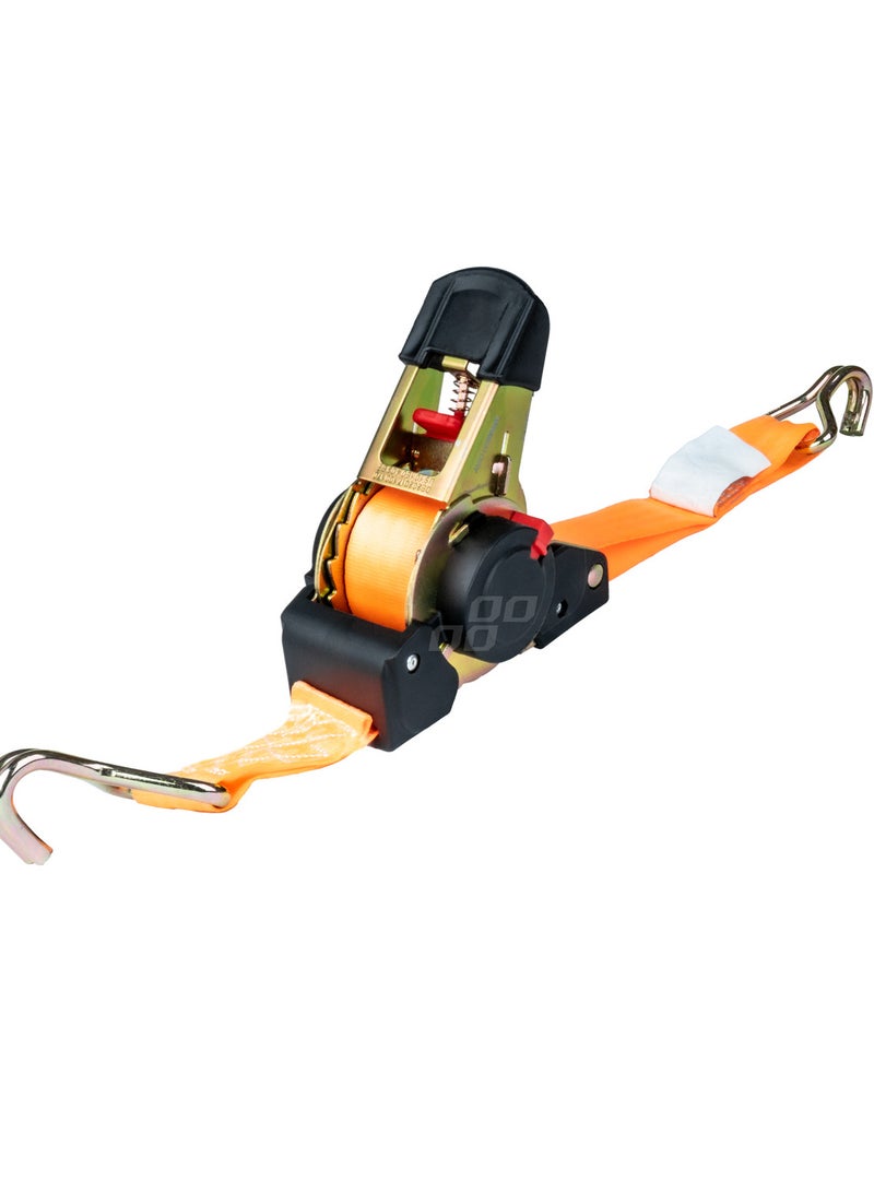 AMIO Automatic Ratchet Tie Down Strap 640kg 3.5m x 25mm – Self-Retracting Cargo Lashing Belt with J Hooks - Image 1