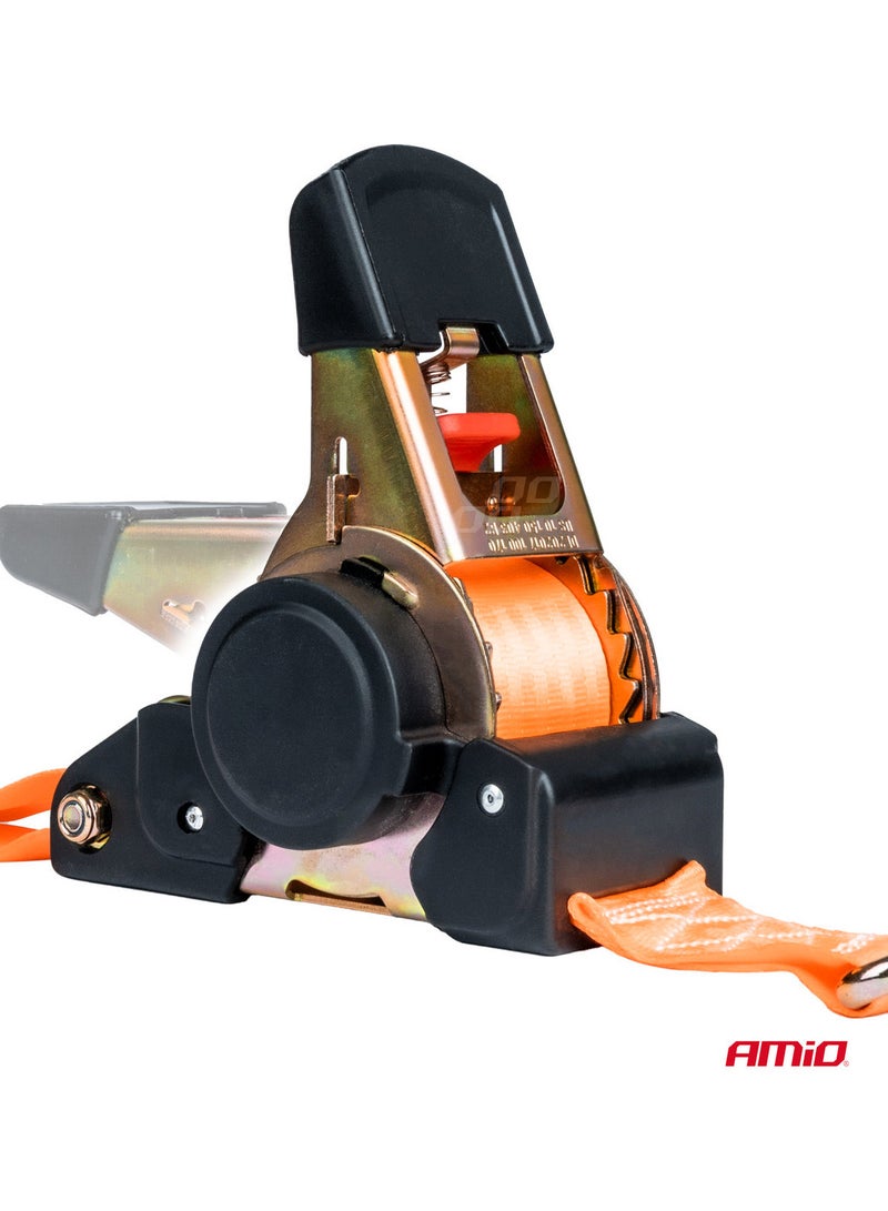 AMIO Automatic Ratchet Tie Down Strap 640kg 3.5m x 25mm – Self-Retracting Cargo Lashing Belt with J Hooks - Image 2