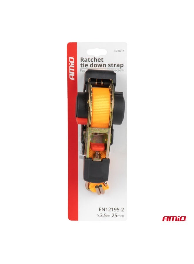 AMIO Automatic Ratchet Tie Down Strap 640kg 3.5m x 25mm – Self-Retracting Cargo Lashing Belt with J Hooks - Image 5