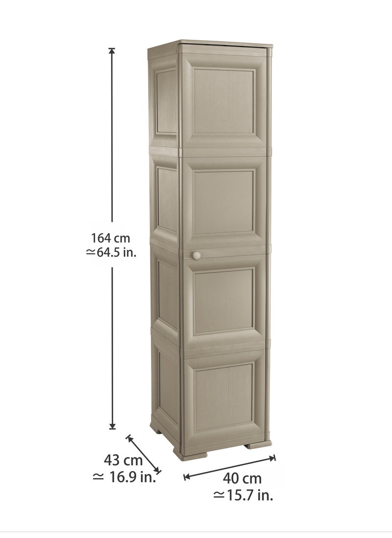 Tontarelli - Tontarelli Storage Cabinet, Made in Italy, for Home, Office & Outdoor, Garage Organizer, Multipurpose Storage Cupboard with 1 door, 4 Compartments & 3 Shelves, 40L x 43W x 164H cm, Greyish Brown - Image 1