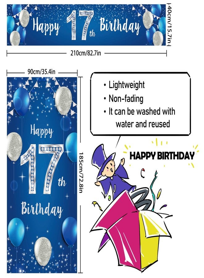 PAKBOOM Happy 17th Birthday Door Cover Porch Banner Sign Set - 17 Years Old Birthday Decoraions Party Supplies for Men - Blue - Image 3
