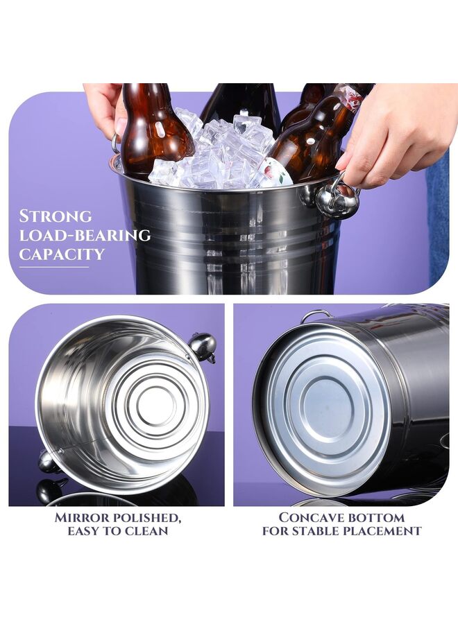 8 Pcs Stainless Steel Ice Buckets - 2L Insulated Drink Holders with Handles for Parties, Events & Home Use (Silver Tone)  - Image 2