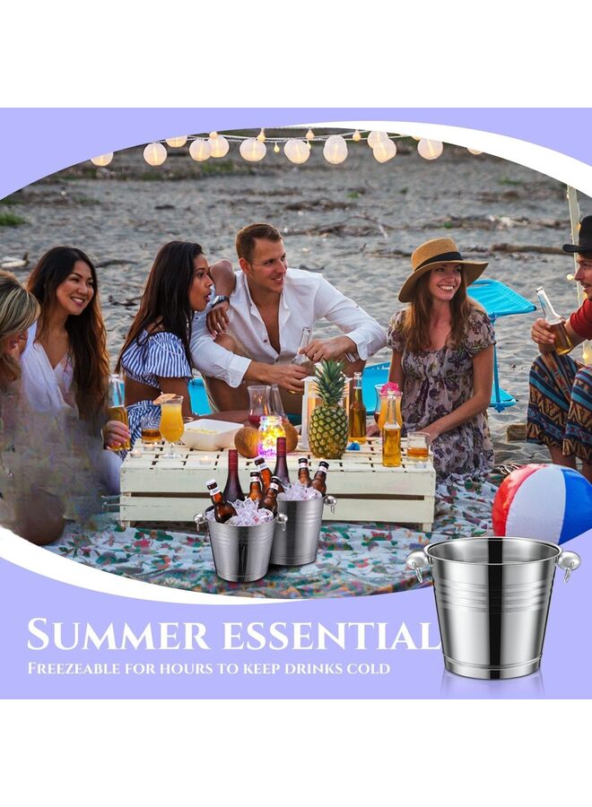 8 Pcs Stainless Steel Ice Buckets - 2L Insulated Drink Holders with Handles for Parties, Events & Home Use (Silver Tone)  - Image 5