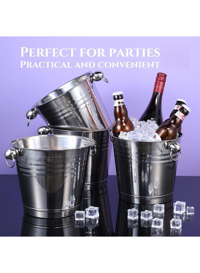 8 Pcs Stainless Steel Ice Buckets - 2L Insulated Drink Holders with Handles for Parties, Events & Home Use (Silver Tone)  - Image 3