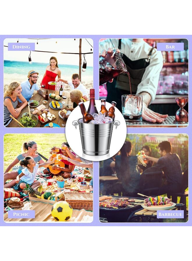 8 Pcs Stainless Steel Ice Buckets - 2L Insulated Drink Holders with Handles for Parties, Events & Home Use (Silver Tone)  - Image 1