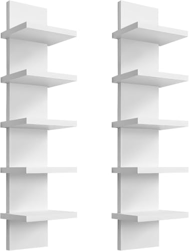 Hlimior 5 Tier Wall Shelf Unit - Lack Floating Shelf White，2 Pack - Narrow Smooth Laminate Finish - Vertical Column Wall Decor Mount Floating Storage Home Decor Organizer Tall Tower Utility Shelf - Image 1