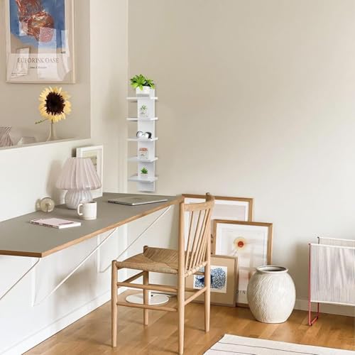 Hlimior 5 Tier Wall Shelf Unit - Lack Floating Shelf White，2 Pack - Narrow Smooth Laminate Finish - Vertical Column Wall Decor Mount Floating Storage Home Decor Organizer Tall Tower Utility Shelf - Image 5