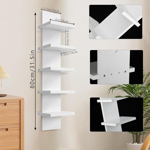 Hlimior 5 Tier Wall Shelf Unit - Lack Floating Shelf White，2 Pack - Narrow Smooth Laminate Finish - Vertical Column Wall Decor Mount Floating Storage Home Decor Organizer Tall Tower Utility Shelf - Image 2