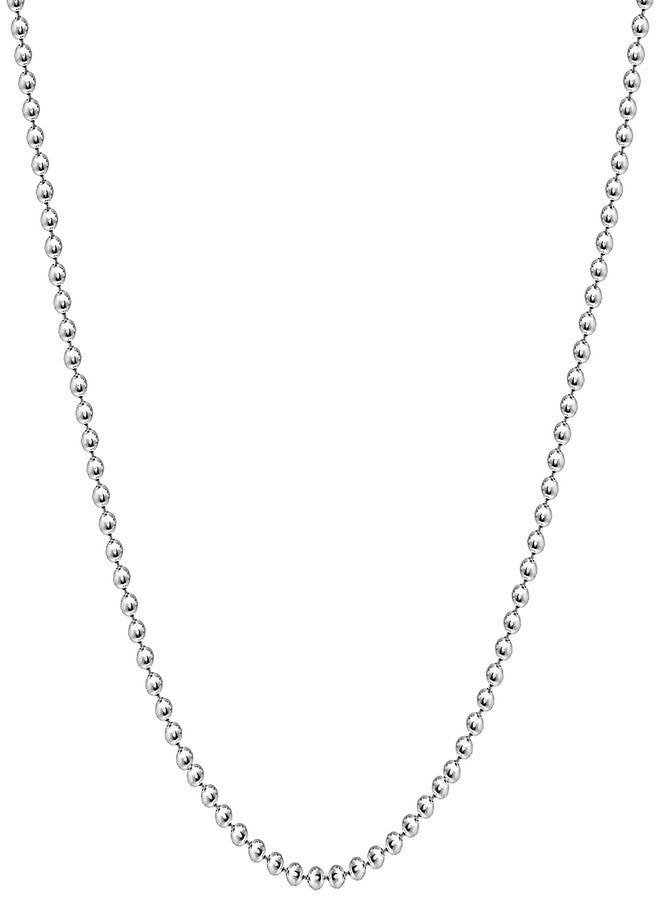 Savlano 925 Sterling Silver Italian Solid Bead Ball Dog Tag Chain Necklace Comes With Gift Box for Women & Men - Made in Italy, 16 inches, Sterling Silver, n - Image 1